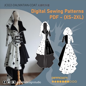 Black & White Villain Tailcoat Pattern | Dramatic Hooded Coat PDF (XS-2XL) | Asymmetrical Hem Cosplay Jacket | Advanced Sewing