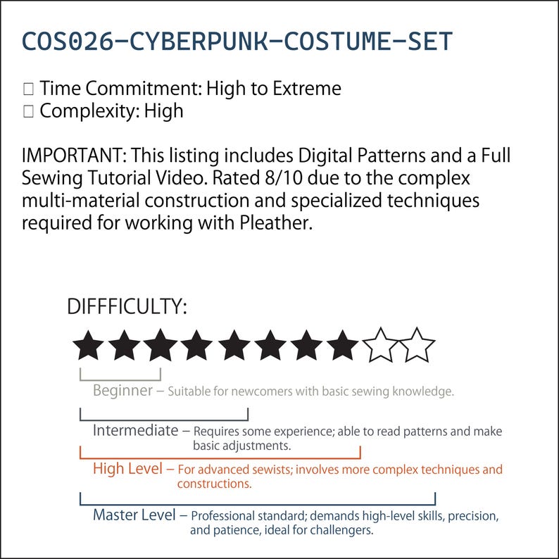 Cyberpunk Bodysuit & Jacket Pattern | 3-Piece Cosplay Set PDF (XS-2XL) | Sci-Fi Costume Sewing Video Tutorial image 2