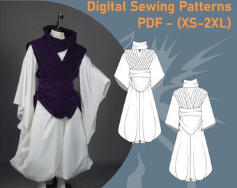 Anime Cosplay Sewing Pattern | Pleated Vest, Hakama & Robe (XS-2XL) (PDF Pattern)| Graphic Instructions Included