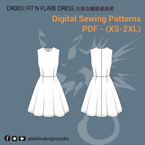 Fit and Flare Dress Pattern | Sleeveless A-Line Dress PDF (XS-2XL) | Pinup Vintage Style | Confident Beginner Digital