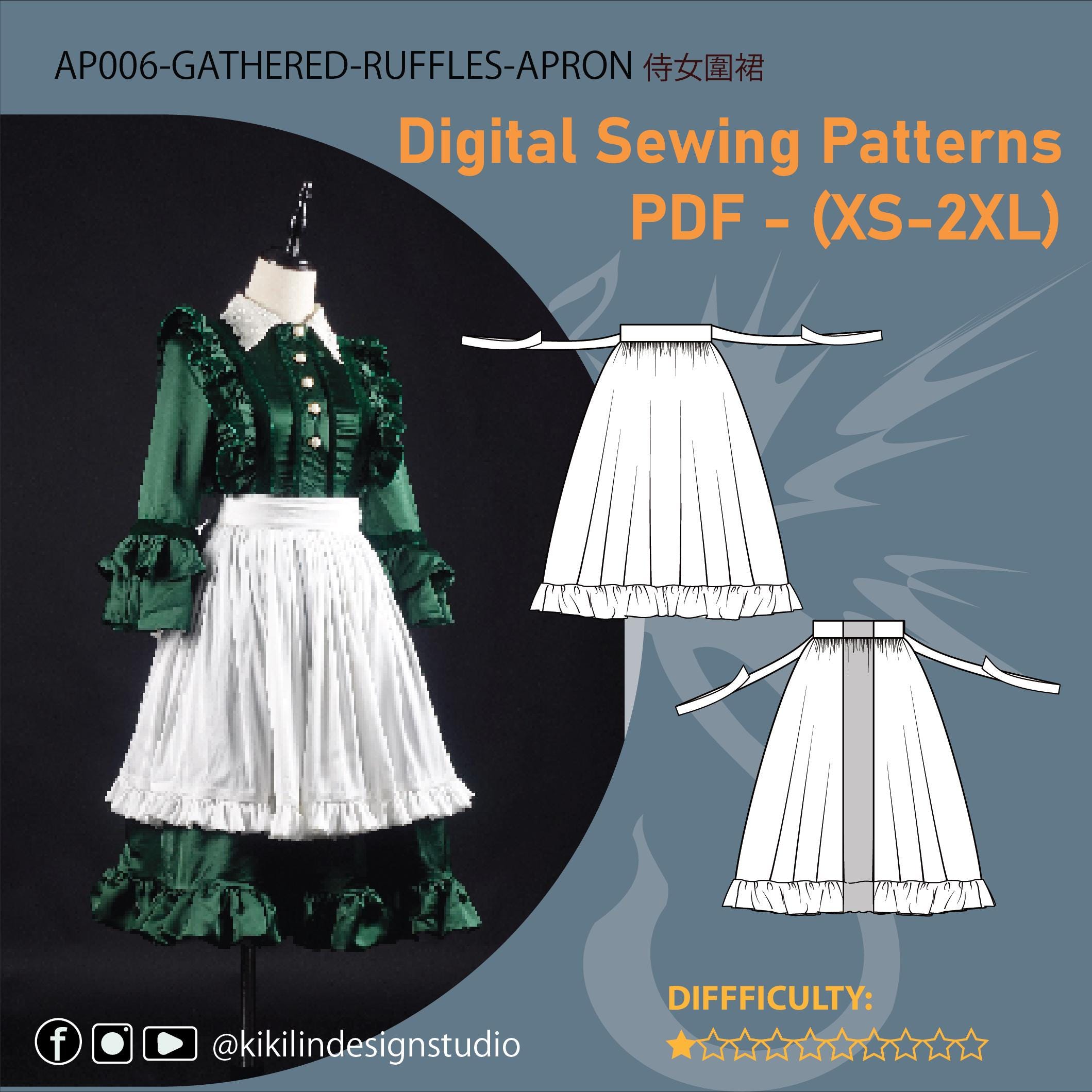 Anime-inspired Maiden Cosplay Pattern | 2-in-1 Maid Dress & Apron PDF (XS-2XL) | Advanced With Instructions