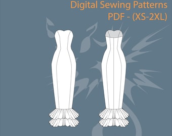Digital Sewing Pattern | Mermaid Line Dress with Sweetheart Neckline (Sizes XS-2XL) | Beginner Friendly