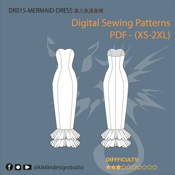 simple mermaid dress pattern Sirena Mermaid Dress & Simple Dress Digital Sewing Pattern