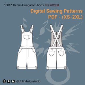 Digital Sewing Pattern | Denim Dungaree Shorts (Sizes XS-2XL)