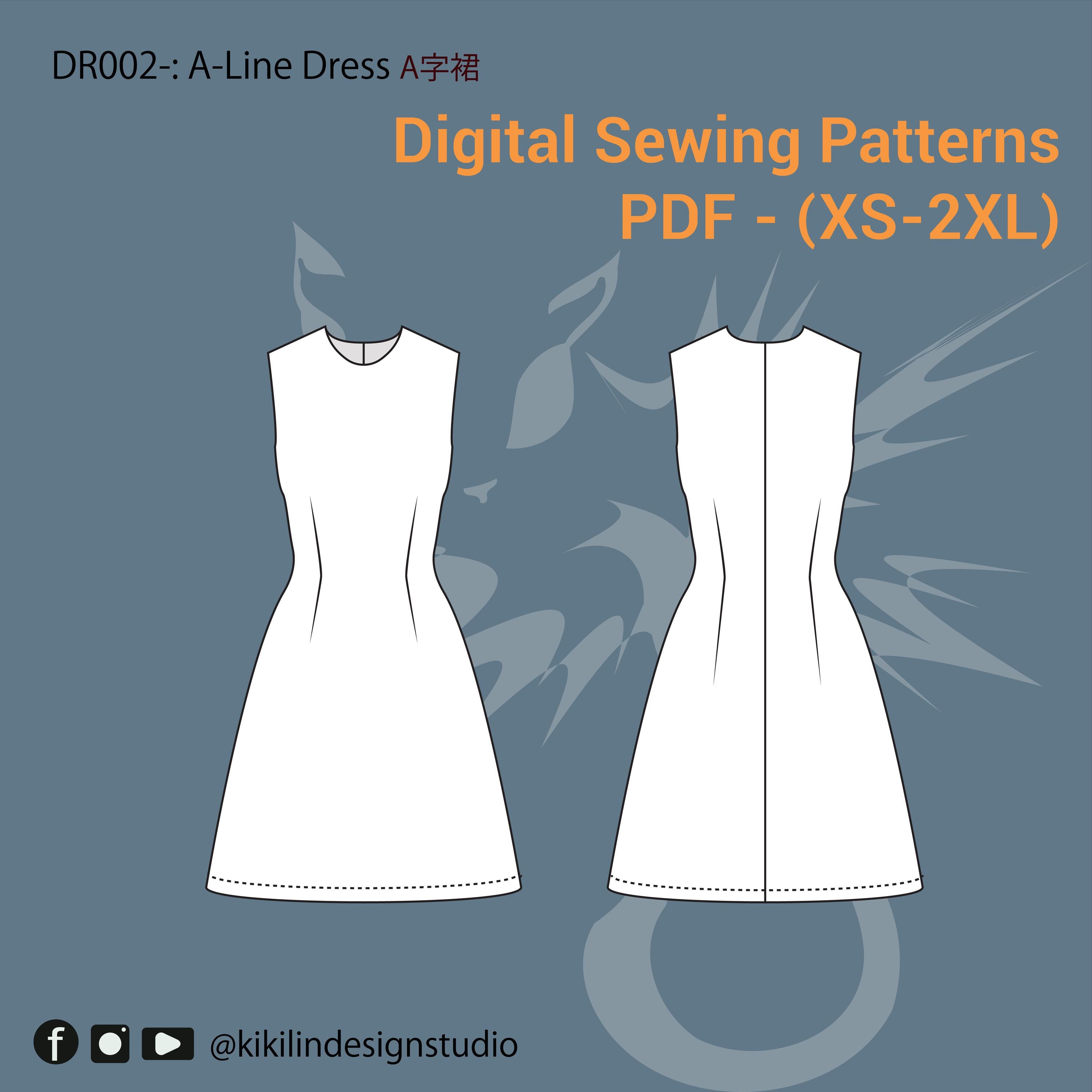 A-line Dress Sewing Pattern | Sleeveless Fitted Bodice (PDF, XS-2XL) - Etsy