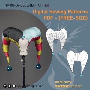 Conjunto de patrones para sombrero de bufón y cuello de rueda / Cuernos dramáticos y gorguera estructurada en PDF / Tutoriales en vídeo incluidos / Inspirado en el cosplay / A4nA0