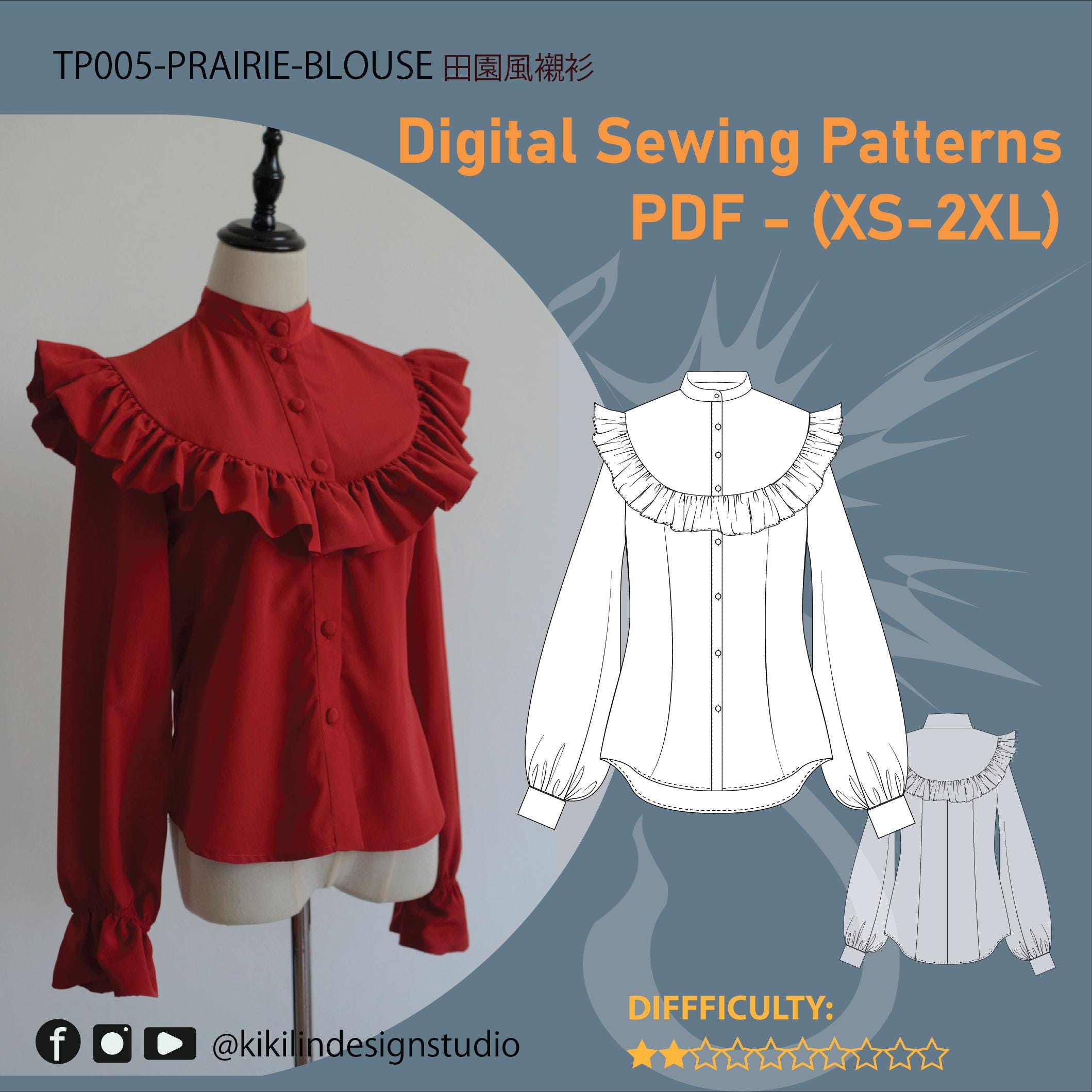 Prairie Ruffle Blouse Sewing Pattern | Vintage Cottagecore Shirt PDF ...