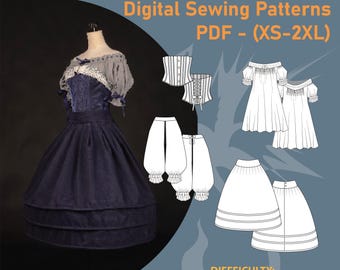 4-in-1 Victorian Undergarment Pattern Bundle | Corset, Petticoat, Bloomers & Chemise PDF | FULL Video Tutorials Included