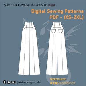 High-Waisted Trousers Sewing Pattern | Wide Leg Pants PDF (XS-2XL) | Fitted Tailored Waist | Intermediate Digital Pattern