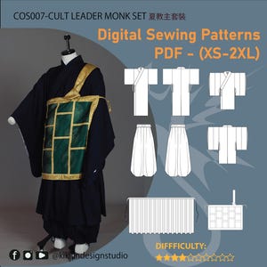 Anime Inspired Monk Cosplay: 5-Piece Sewing Pattern (XS-2XL, PDF Download)