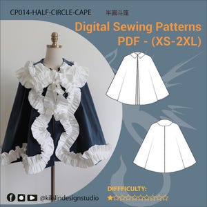 Patron de couture pour cape demi-cercle | Cape courte classique PDF (XS-2XL) | Édition pour couturières expérimentées | Format A4 et A0