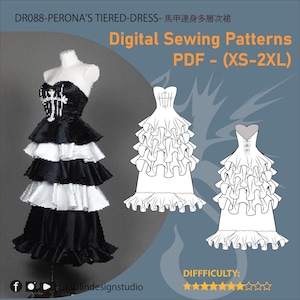 Anime-Inspired Cosplay Gown Sewing Pattern | Tiered Ruffle Dress (PDF XS-2XL)