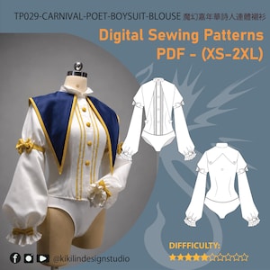 Carnival Pierrot Bodysuit Blouse Pattern | Circus | Step-by-Step Graphic Instructions | A4 NA0 Plotter