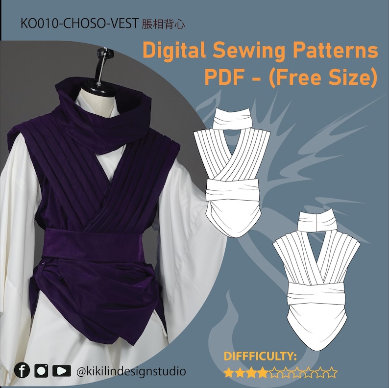Cosplay Robe Patterns Anime Cosplay Sewing Pattern | Pleated Vest, Hakama & Robe (XS-2XL ...