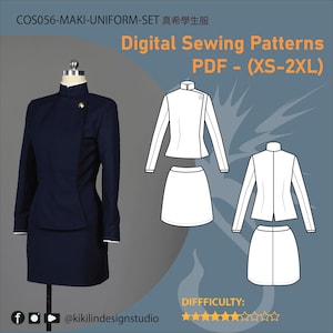 Jacket and Skirt Sewing Pattern Set – DIY Cosplay, School Uniform (PDF Download, XS–2XL)