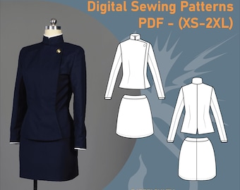 Jacket and Skirt Sewing Pattern Set – DIY Cosplay, School Uniform (PDF Download, XS–2XL)