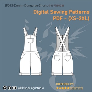Denim Dungaree Shorts Sewing Pattern | Women's Overalls (PDF Pattern, XS-2XL)