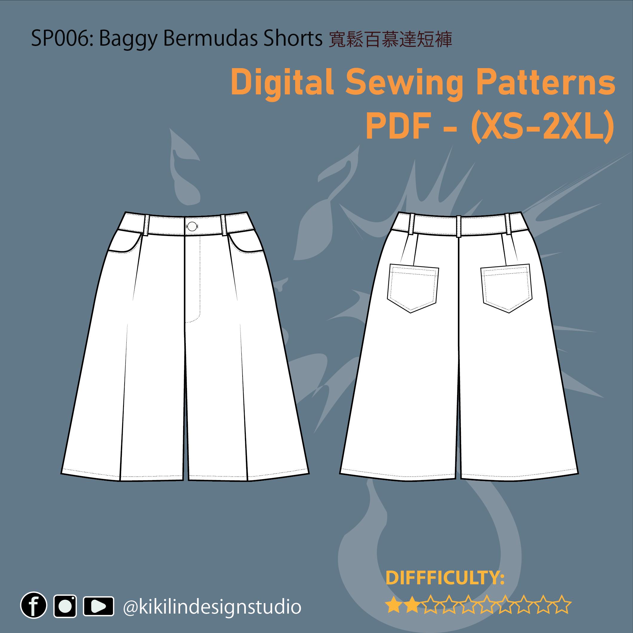 Baggy Bermuda Shorts Sewing Pattern | Wide Leg PDF (XS-2XL) | A4 N A0 ...