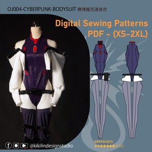 Cyberpunk Bodysuit & Jacket Pattern | 3-Piece Cosplay Set PDF (XS-2XL) | Sci-Fi Costume Sewing Video Tutorial image 3