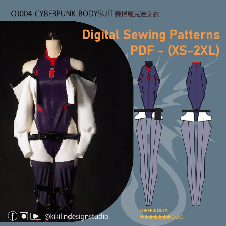 Cyberpunk Bodysuit & Jacket Pattern | 3-Piece Cosplay Set PDF (XS-2XL) | Sci-Fi Costume Sewing Video Tutorial image 3