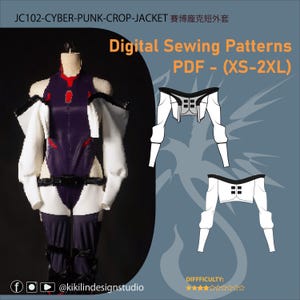 Cyberpunk Bodysuit & Jacket Pattern | 3-Piece Cosplay Set PDF (XS-2XL) | Sci-Fi Costume Sewing Video Tutorial image 5