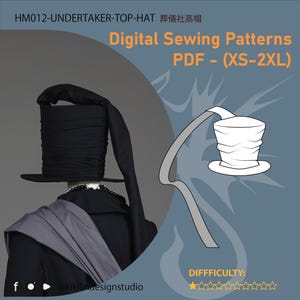 Gothic Undertaker Top Hat Pattern | Oversized Witch Doctor Hat with Sash PDF (XS-2XL) | Full Video Tutorial | Cosplay Headwear