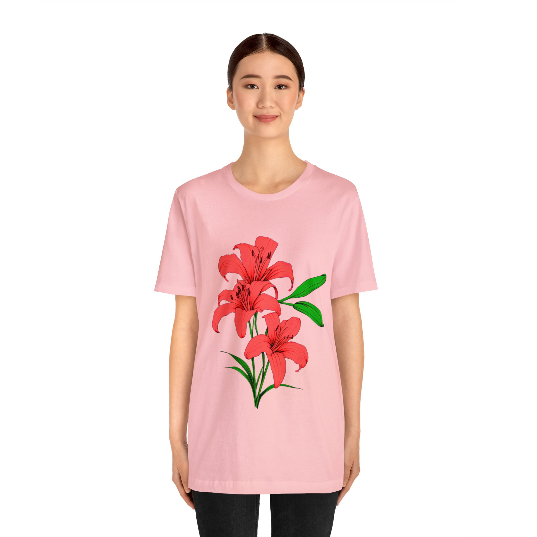 Lovely Red Lily Flower and Buds - Unisex Jersey Short Sleeve Tee