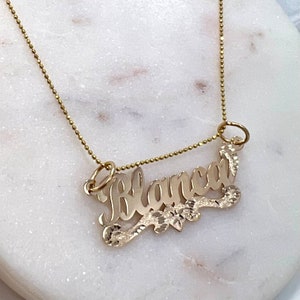 Solid Gold, Heart Name Necklace, Nameplate, Diamond cut, 14K Solid Gold, 10K Solid Gold, Custom Jewelry, Personalized Gift, Valentine's Gift