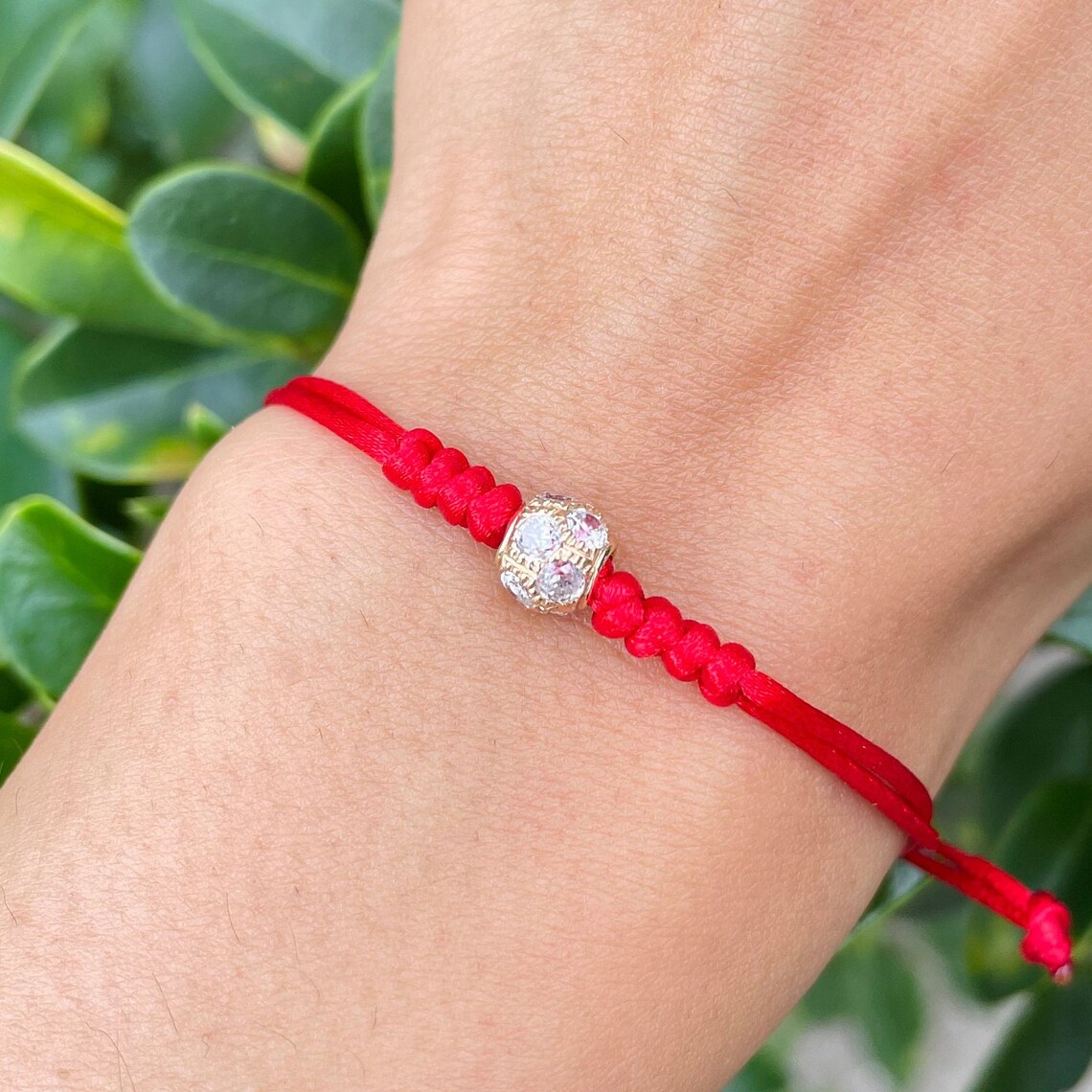 Gold Bead Bracelet Red String Bracelet 14k Gold Beaded Etsy