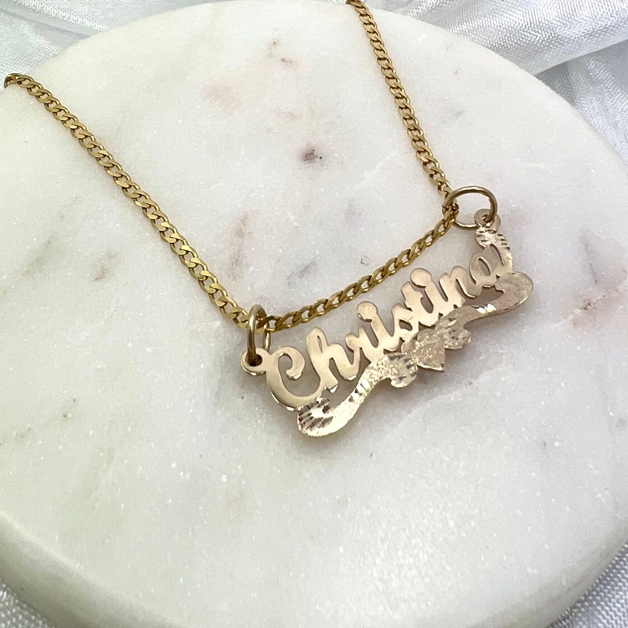 Solid Gold Heart Name Necklace Nameplate Diamond Cut 14K Etsy