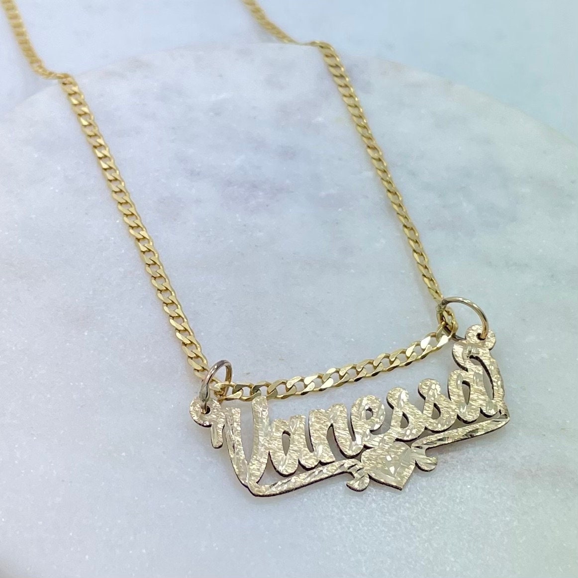 14k Gold Nameplate Solid 14K Gold Personalized Heart Name Plate