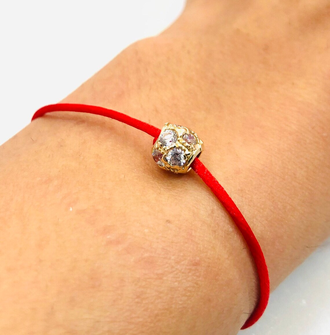 Gold Bead Bracelet Red String Bracelet 14k Gold Beaded Etsy