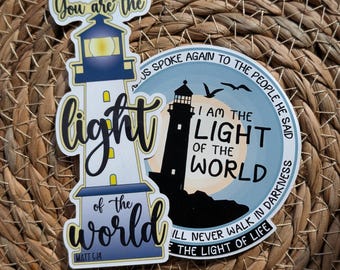 Light of the World Lighthouse Sticker Pack, Laptop Decal, Encouraging Water Bottle Graphic