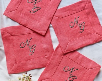 Bestickte Cocktail-Servietten |  Monogrammierte Cocktail-Servietten | Personalisierte Cocktail-Servietten | Jubiläums-Servietten