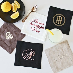 Embroidered Cocktail Napkins Monogrammed Cocktail Napkins Personalized Cocktail Napkins Anniversary Napkins image 6