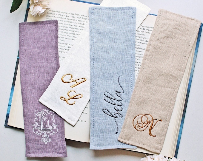 Linen Embroidery Bookmark, Monogram Bookmark, Personalized Bookmark, Gift Bookmark, Gift for Reader