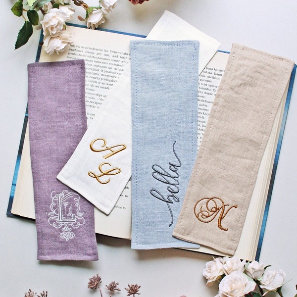 Linen Embroidery Bookmark, Monogram Bookmark, Personalized Bookmark, Gift Bookmark, Gift for Reader