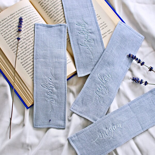 Linen Embroidery Bookmark, Monogram Bookmark, Personalized Bookmark, Gift Bookmark, Gift for Reader