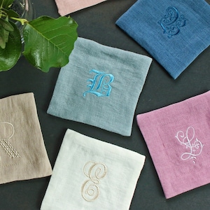 Linen Embroidered Double Layer Coasters | SET OF 4,6,8,10,12. Natural Stonewashed Linen Coaster Set | Soft Linen Table Coasters| Tea Coaster