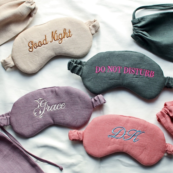 Bestickte Leinen Schlafmaske | Persönliche Schlafmaske | Brautjungfer Geschenk | Schlaf Maske | Bestickte Leinen Schlafmaske | Geschenk