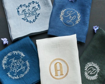 Embroidered Napkins | Letter Monogrammed Napkins | Dinner Napkins | Wedding Napkins | Personalized Napkins | Anniversary Napkins | Gift
