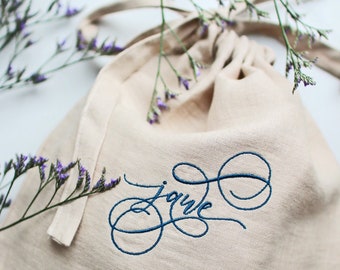 Embroidered Linen Bag | Personalized Laundry Bags | Personalized Linen Bags | Anniversary Bags | Linen Gift Bag | Linen Storage Bag |