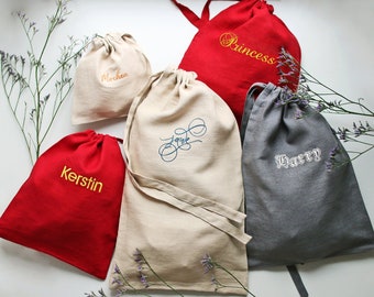 Bestickte Leinentasche | Personalisierte Wäschesäcke | Personalisierte Leinentaschen | Jubiläumsbeutel | Leinen Geschenkbeutel | Leinen Aufbewahrungstasche |