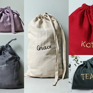 Embroidered Linen Bag | Personalized Laundry Bags | Personalized Linen Bags | Anniversary Bags | Linen Gift Bag | Linen Storage Bag |