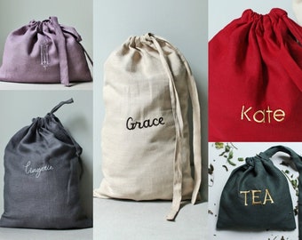 Embroidered Linen Bag | Personalized Laundry Bags | Personalized Linen Bags | Anniversary Bags | Linen Gift Bag | Linen Storage Bag |