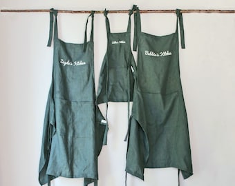 Linen Embroidered Apron , Stonewashed Linen Apron, Kitchen Apron, Cooking Apron, Man Woman Apron, Kid Apron , Gift Hostess