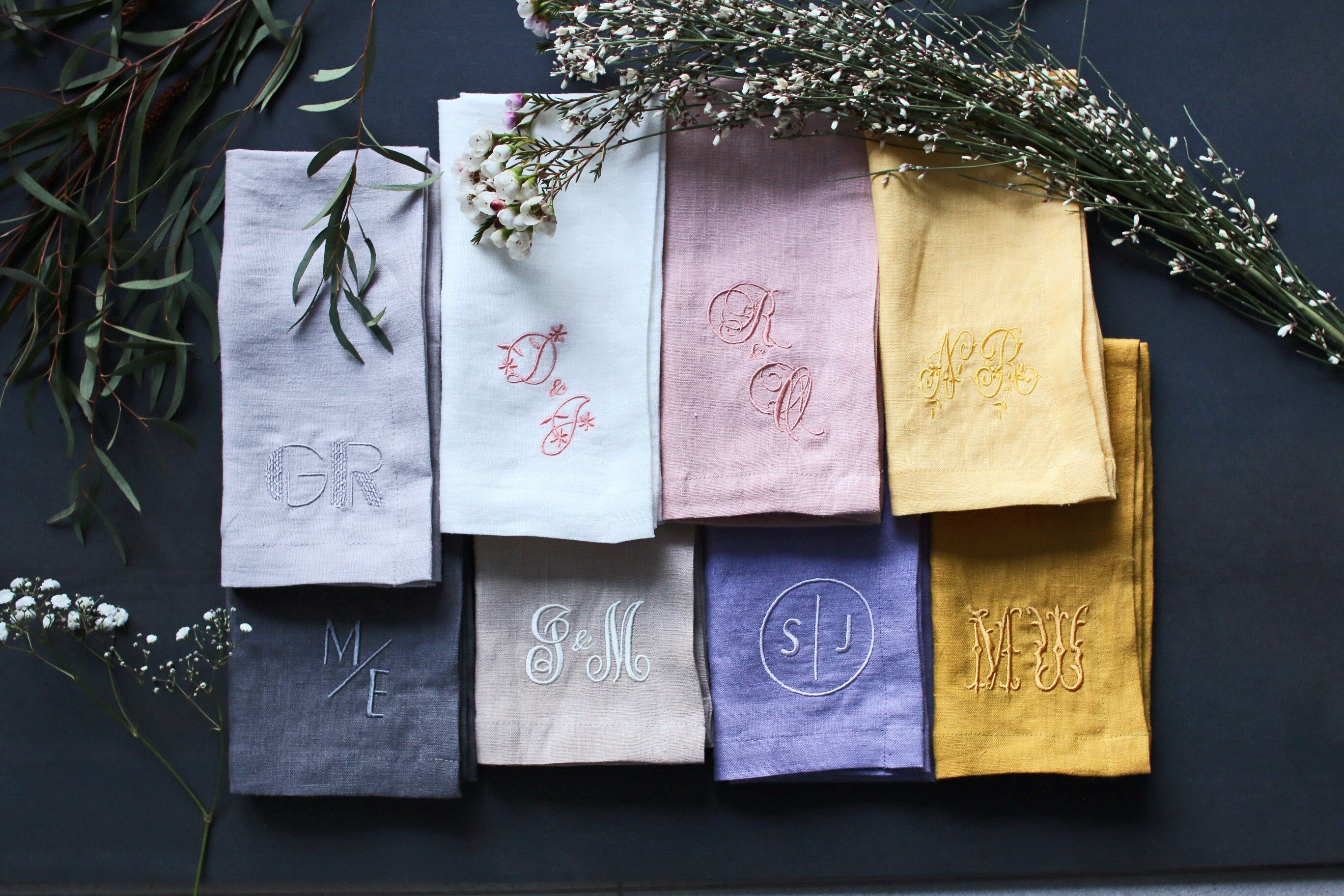 Embroidered Napkins | Letter Monogrammed Napkins | Dinner Napkins | Wedding Napkins | Personalized Napkins | Anniversary Napkins | Gift