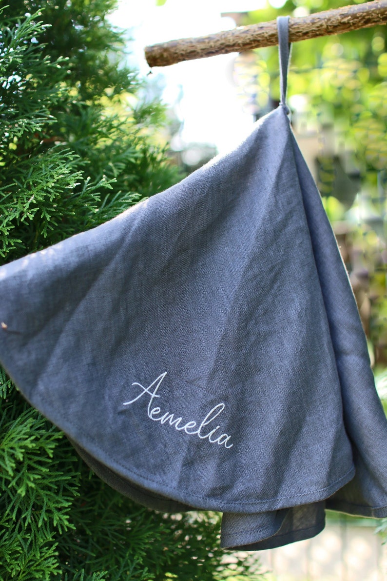 Linen Embroidery Round Tea Towel, Natural linen Dishcloths, Linen kitchen towel, Linen kitchen gift towel, Eco Tea towel Gift image 7
