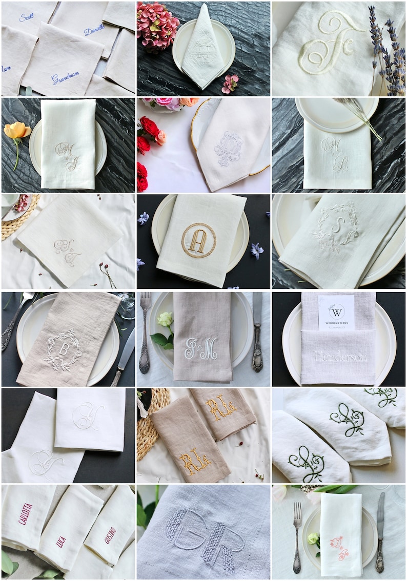 Embroidered Napkins Monogrammed Napkins Dinner Napkins Wedding Napkins Personalized Napkins Anniversary Napkins Special Occasion image 3