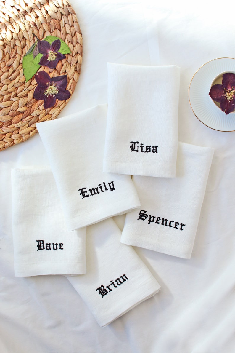 Embroidered Napkins Monogrammed Napkins Dinner Napkins Wedding Napkins Personalized Napkins Anniversary Napkins Special Occasion image 2